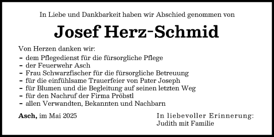 Traueranzeige von Josef Herz-Schmid von Landsberger Tagblatt