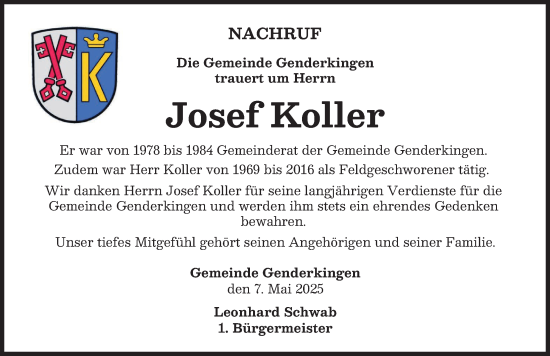 Traueranzeige von Josef Koller von Donauwörther Zeitung