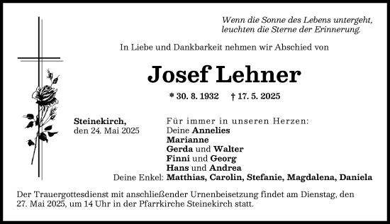 Traueranzeige von Josef Lehner von Augsburg-Land