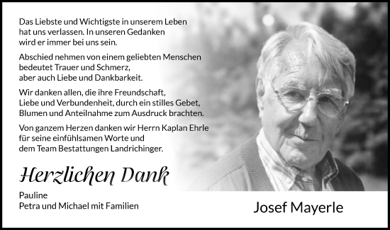 Traueranzeige von Josef Mayerle von Donau Zeitung