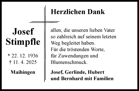 Traueranzeige von Josef Stimpfle von Rieser Nachrichten