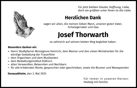 Traueranzeige von Josef Thorwarth von Donau Zeitung