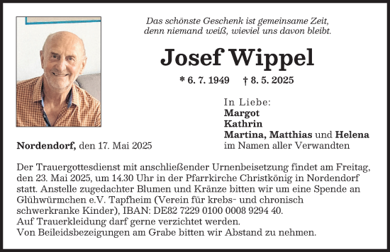 Traueranzeige von Josef Wippel von Augsburg-Land