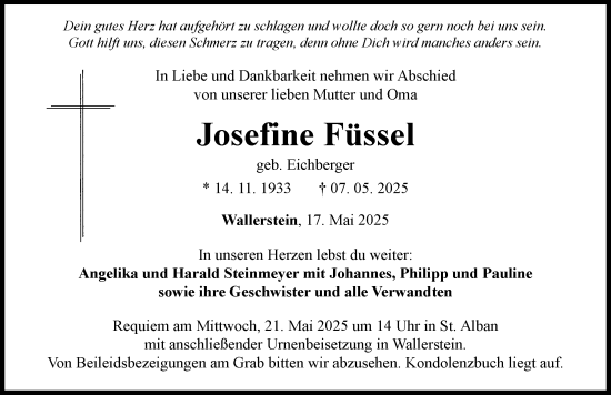 Traueranzeige von Josefine Füssel von Rieser Nachrichten