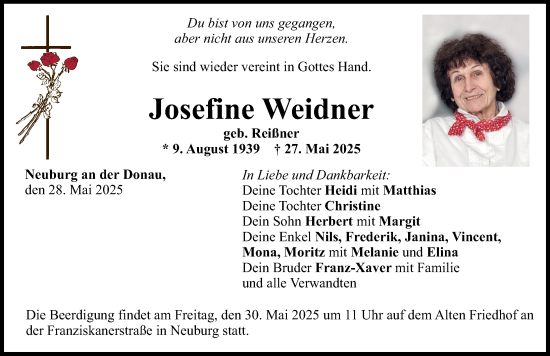 Traueranzeige von Josefine Weidner von Neuburger Rundschau
