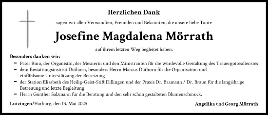 Traueranzeige von Josefine Magdalena Mörrath von Donau Zeitung