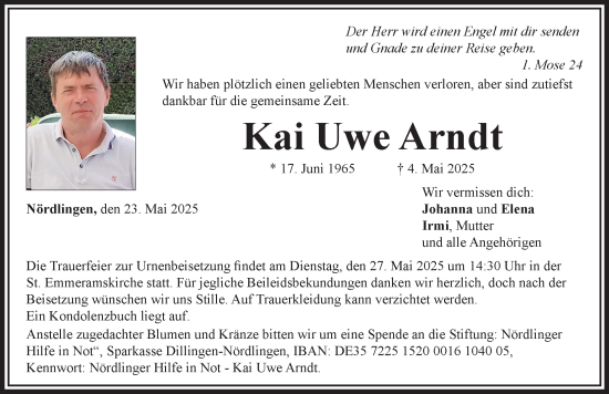 Traueranzeige von Kai Uwe Arndt von Rieser Nachrichten