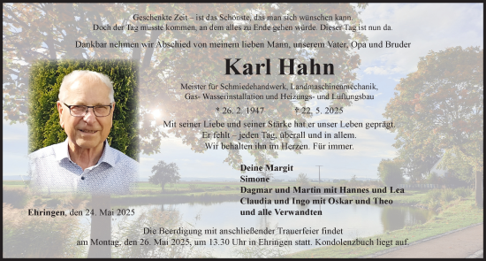 Traueranzeige von Karl Hahn von Rieser Nachrichten
