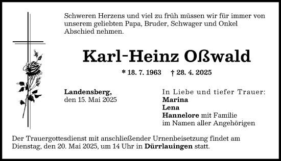 Traueranzeige von Karl-Heinz Oßwald von Günzburger Zeitung