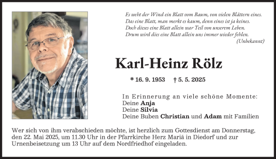 Traueranzeige von Karl-Heinz Rölz von Augsburger Allgemeine