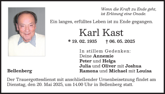 Traueranzeige von Karl Kast von Illertisser Zeitung