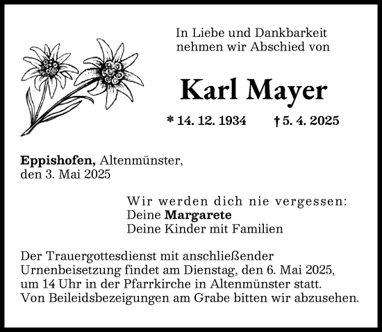 Traueranzeige von Karl Mayer von Wertinger Zeitung, Augsburg-Land