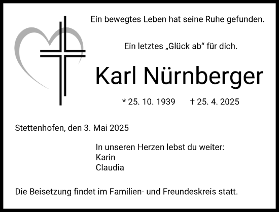 Traueranzeige von Karl Nürnberger von Augsburger Allgemeine