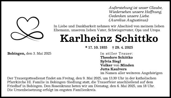 Traueranzeige von Karlheinz Schittko von Schwabmünchner Allgemeine