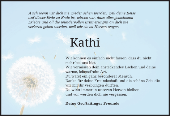 Traueranzeige von Kathi  von Schwabmünchner Allgemeine