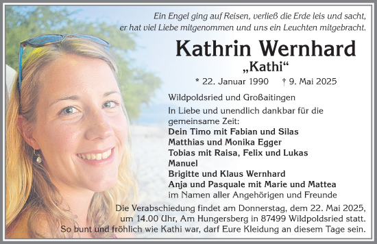 Traueranzeige von Kathrin Wernhard von Schwabmünchner Allgemeine