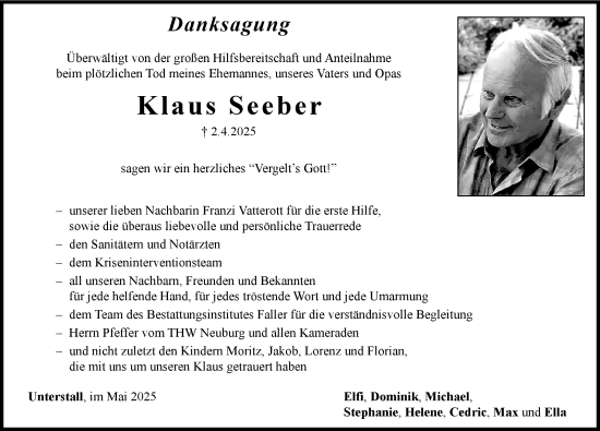 Traueranzeige von Klaus Seeber von Neuburger Rundschau