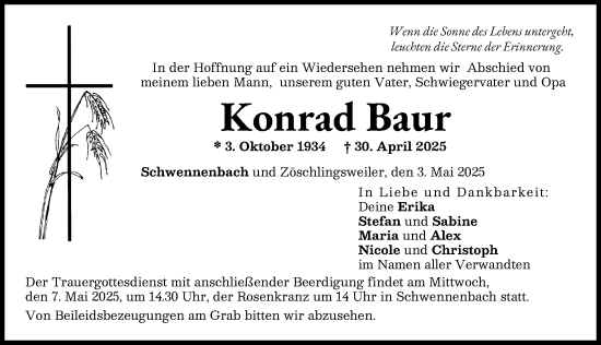 Traueranzeige von Konrad Baur von Donau Zeitung