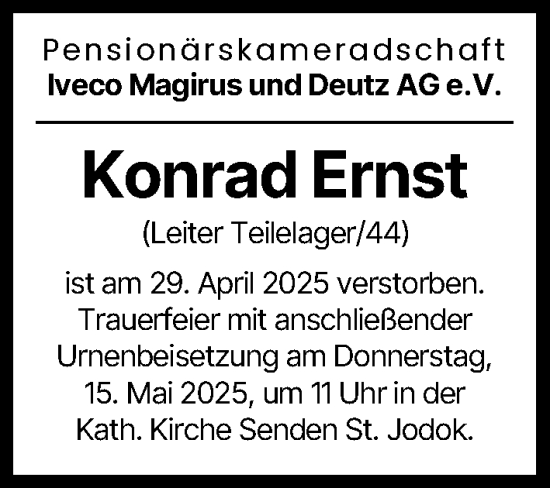 Traueranzeige von Konrad Ernst von Illertisser Zeitung, Günzburger Zeitung, Neu-Ulmer Zeitung