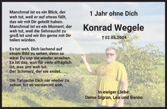 Traueranzeige von Konrad Wegele von Mindelheimer Zeitung