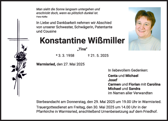 Traueranzeige von Konstantine Wilmiller von Mindelheimer Zeitung