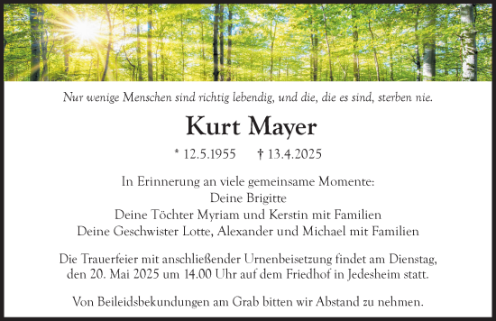Traueranzeige von Kurt Mayer von Illertisser Zeitung
