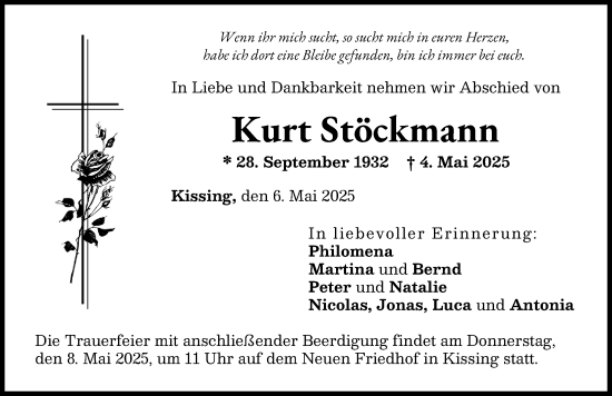 Traueranzeige von Kurt Stöckmann von Friedberger Allgemeine