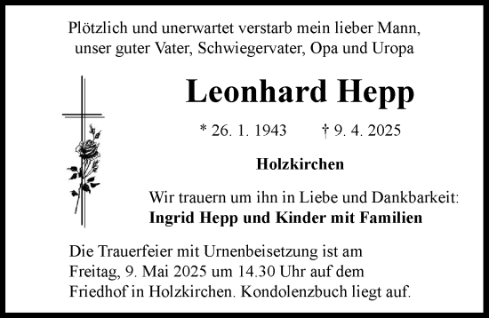 Traueranzeige von Leonhard Hepp von Rieser Nachrichten