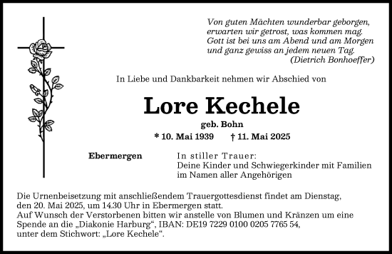 Traueranzeige von Lore Kechele von Donauwörther Zeitung