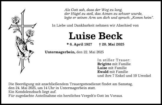 Traueranzeige von Luise Beck von Rieser Nachrichten