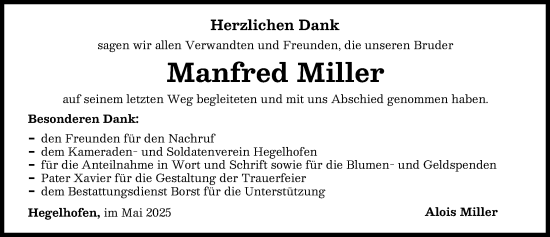 Traueranzeige von Manfred Miller von Neu-Ulmer Zeitung