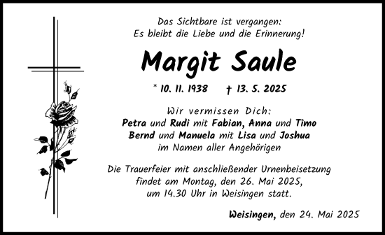 Traueranzeige von Margit Saule von Donau Zeitung