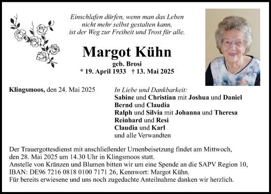 Traueranzeige von Margot Kühn von Neuburger Rundschau
