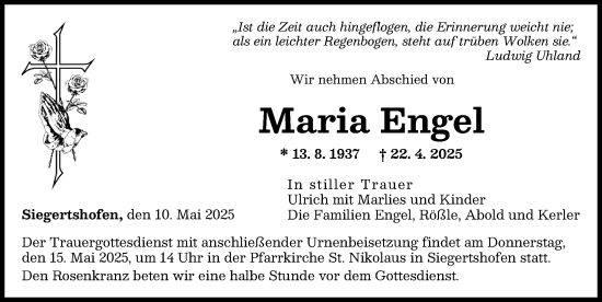 Traueranzeige von Maria Engel von Augsburger Allgemeine