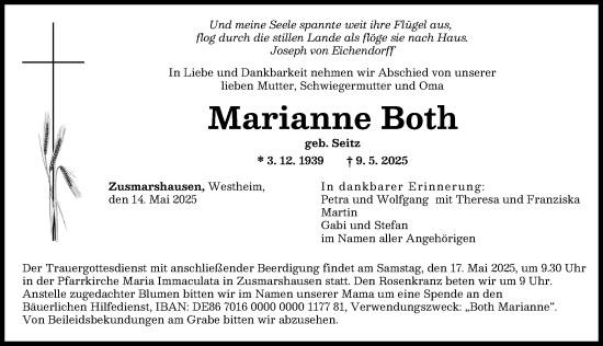 Traueranzeige von Marianne Both von Augsburger Allgemeine