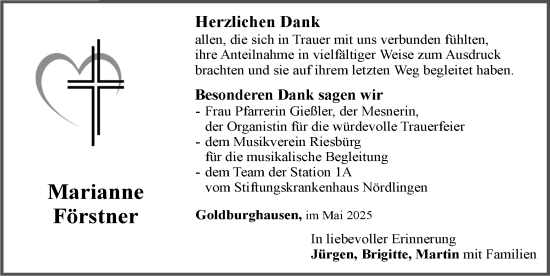 Traueranzeige von Marianne Förstner von Rieser Nachrichten