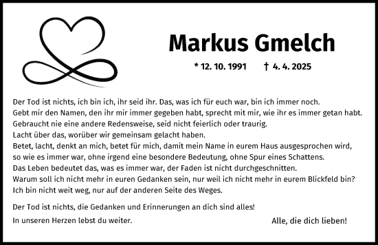 Traueranzeige von Markus Gmelch von Schwabmünchner Allgemeine