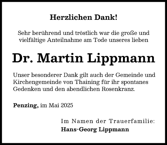 Traueranzeige von Martin Lippmann von Landsberger Tagblatt