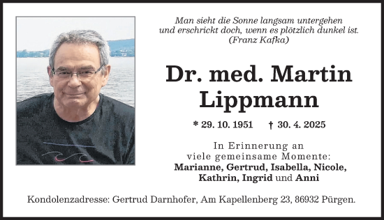 Traueranzeige von Martin Lippmann von Landsberger Tagblatt