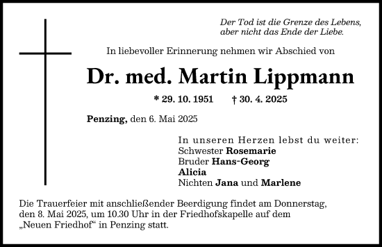 Traueranzeige von Martin Lippmann von Landsberger Tagblatt