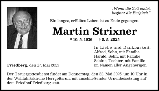 Traueranzeige von Martin Strixner von Augsburger Allgemeine, Friedberger Allgemeine