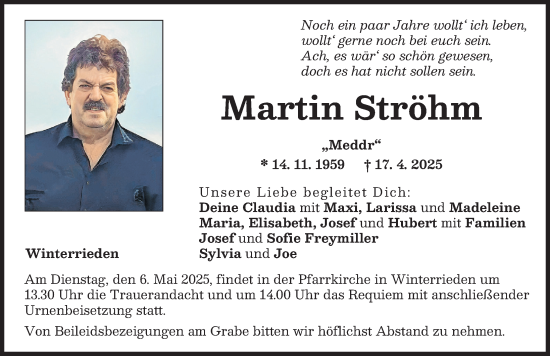 Traueranzeige von Martin Ströhm von Illertisser Zeitung