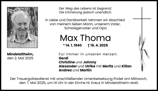 Traueranzeige von Max Thoma von Günzburger Zeitung