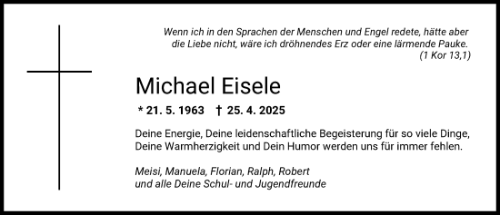 Traueranzeige von Michael Eisele von Augsburger Allgemeine