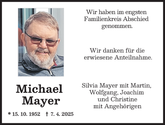 Traueranzeige von Michael Mayer von Augsburger Allgemeine