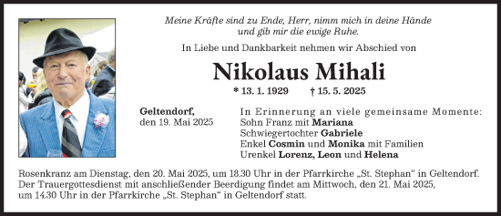 Traueranzeige von Nikolaus Mihali von Landsberger Tagblatt