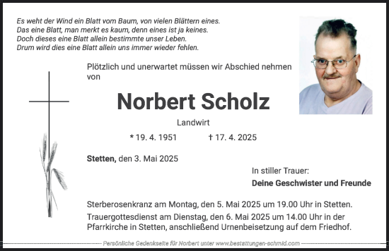 Traueranzeige von Norbert Scholz von Mindelheimer Zeitung