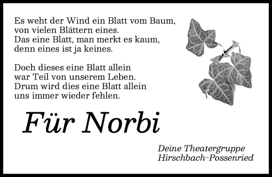 Traueranzeige von Norbi  von Wertinger Zeitung