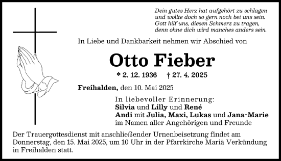 Traueranzeige von Otto Fieber von Günzburger Zeitung