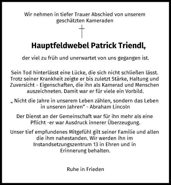 Traueranzeige von Patrick Triendl von Landsberger Tagblatt